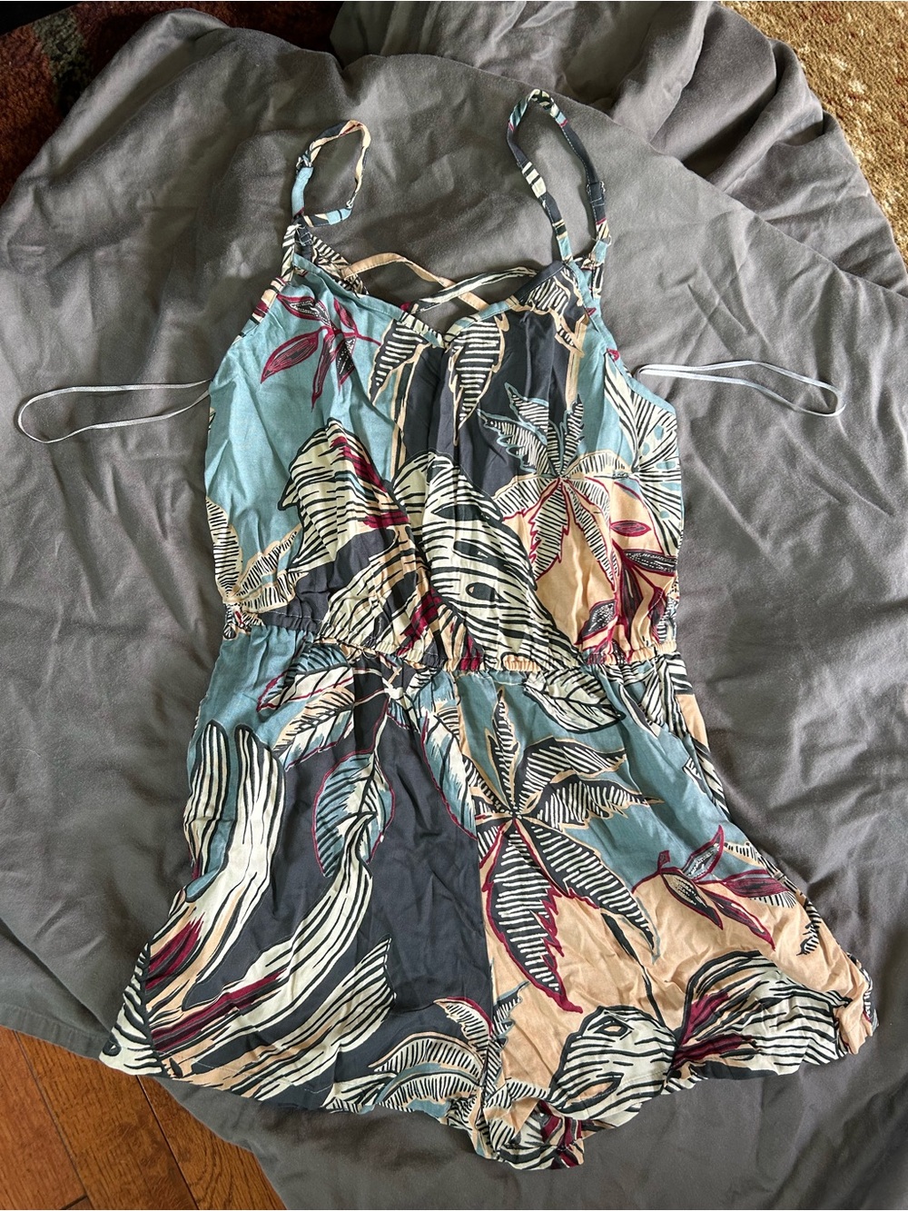 Blue Tropical Print Girls' One-Piece Romper